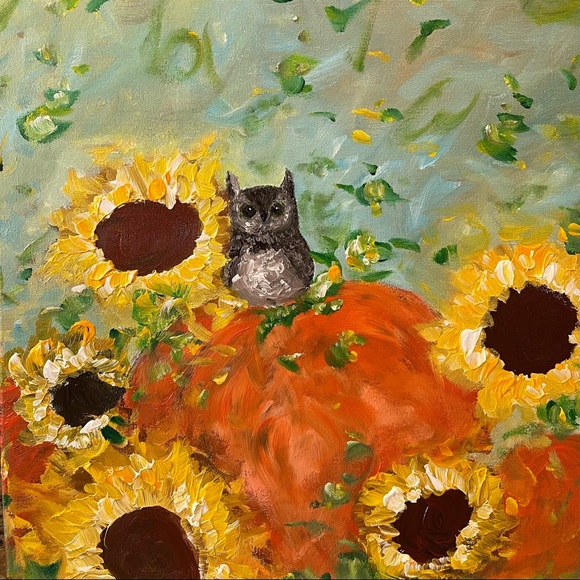Other - OWL, PUMPKIN, SUNFLOWER ORIGINAL ACRYLIC PAINTING by me